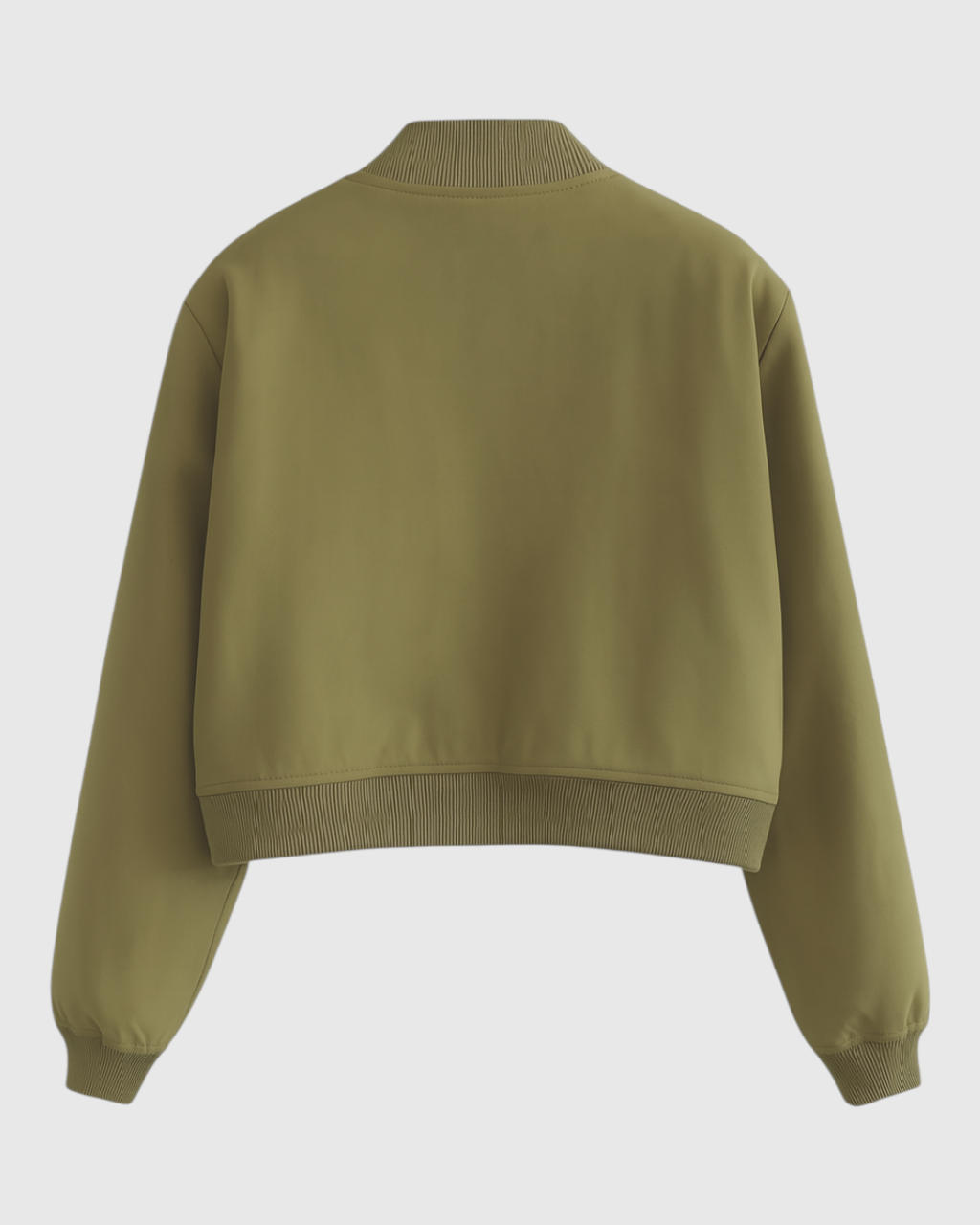 Olive green Victoria bomber jacket by Lumina Wear, stylish and elegant with a timeless design, displayed on a neutral background.