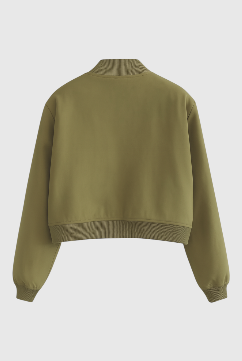 Olive green Victoria bomber jacket by Lumina Wear featuring a timeless design and casual fit, stylishly displayed on a mannequin.