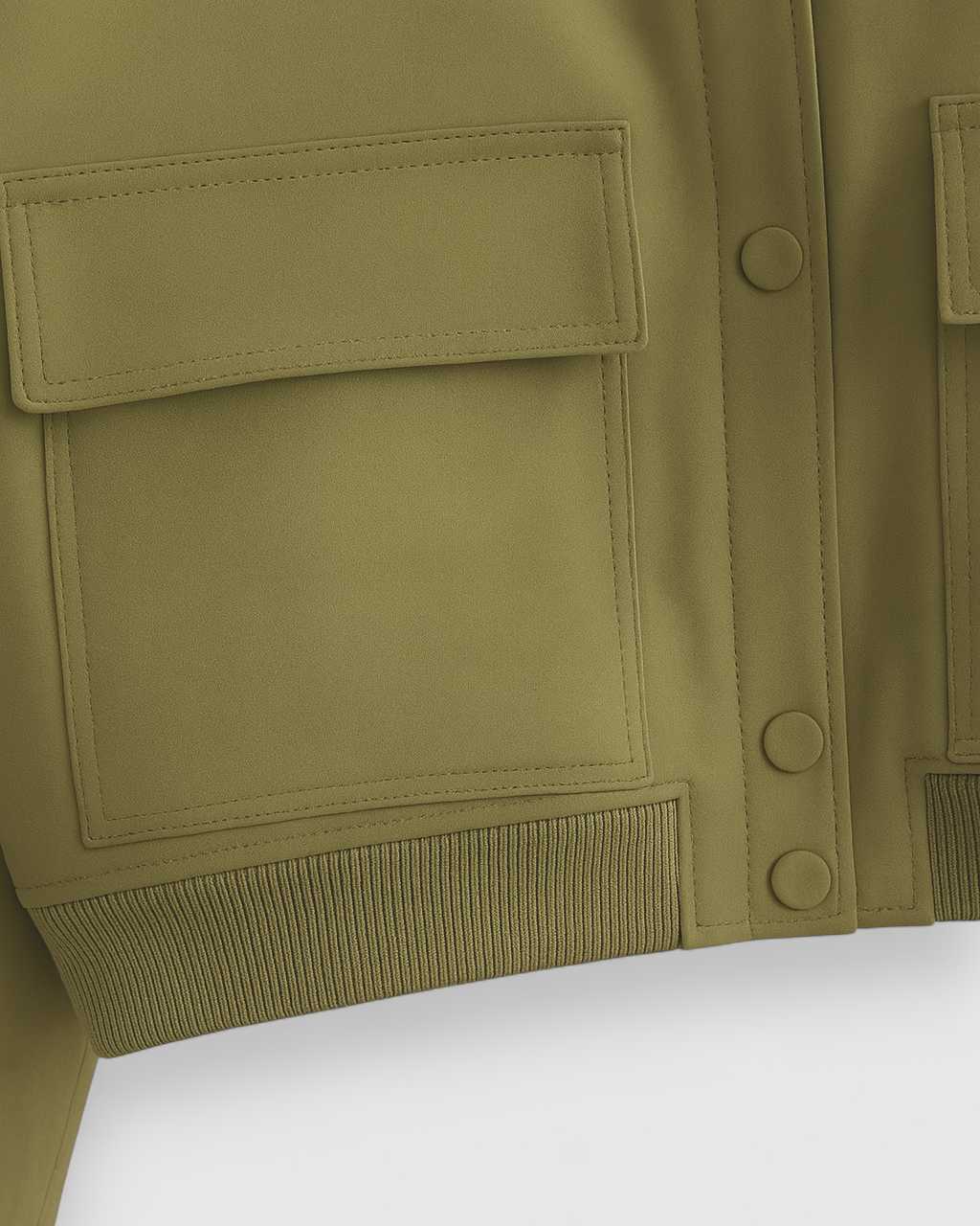 Elegant olive green bomber jacket by Lumina Wear, showcasing a timeless design and stylish fit.