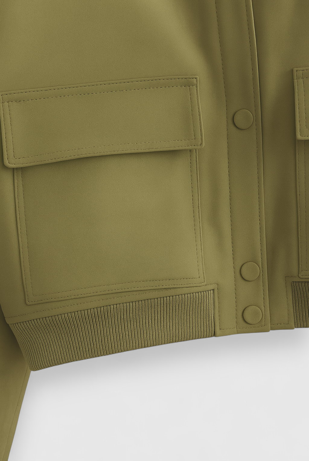 Olive green Victoria bomber jacket by Lumina Wear featuring a timeless design, shown on a model with stylish details.