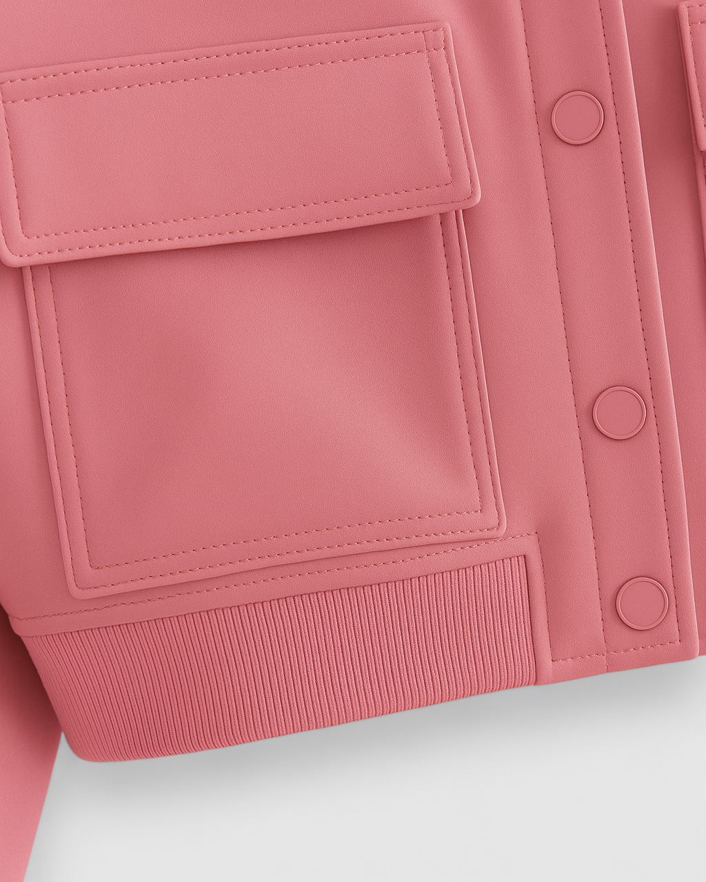 Elegant pink bomber jacket from Lumina Wear featuring a timeless design, shown on a model.