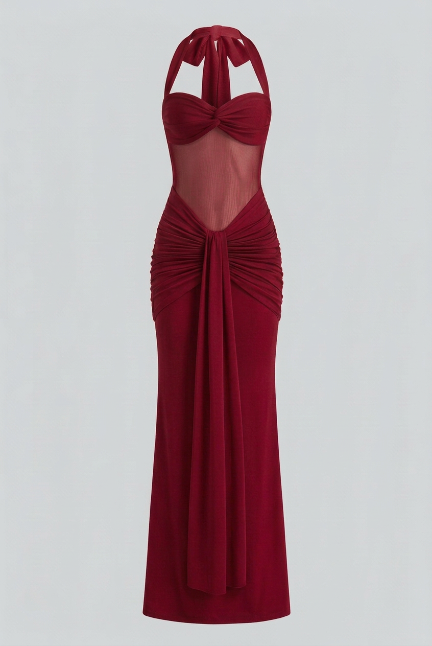Lumina Wear Victoria red drape maxi dress featuring elegant flowing fabric and stylish design for effortless style.