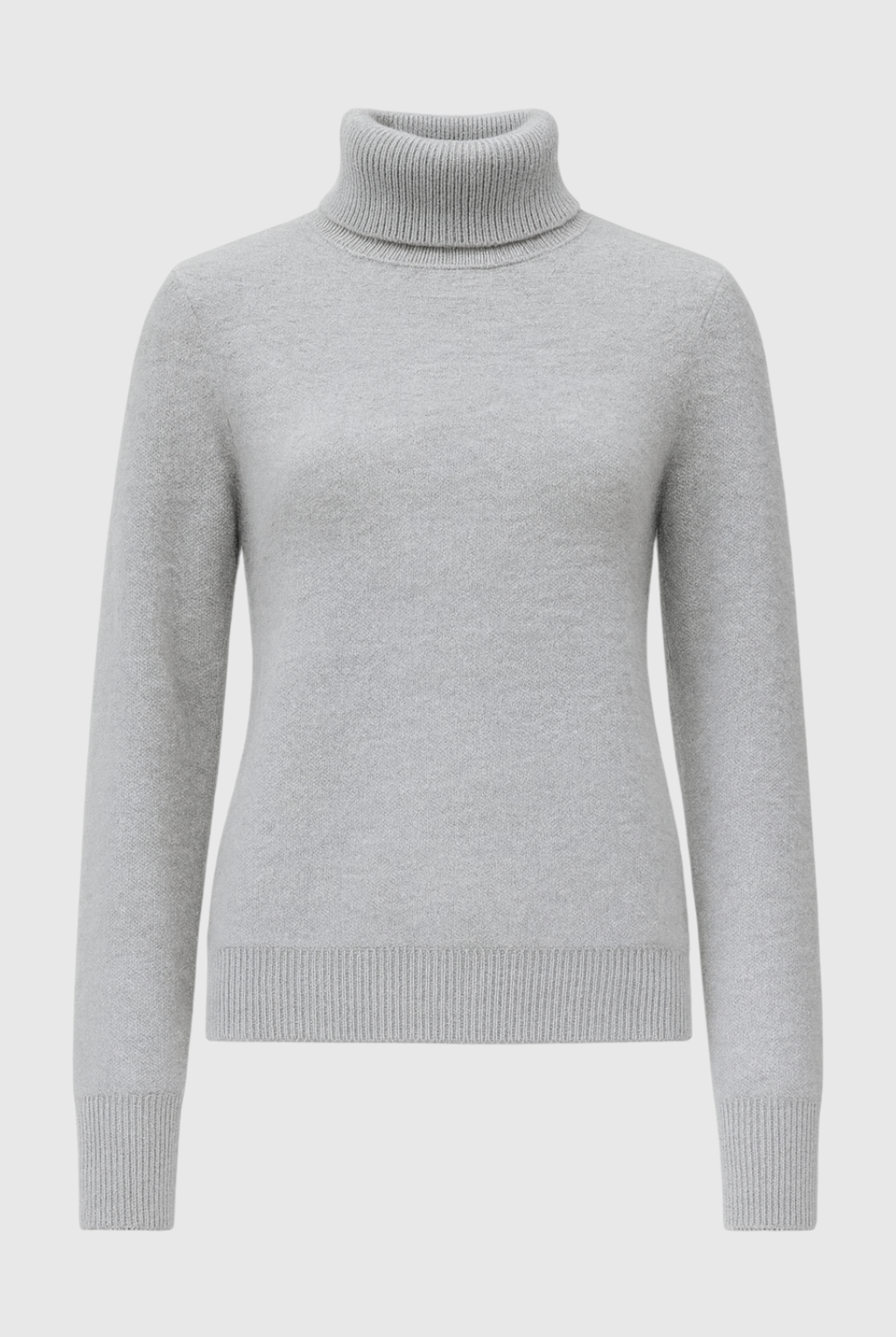 Lumina Wear Victoria gray slim fit turtleneck sweater with velvety texture, showcasing a stylish and cozy sweater for women.