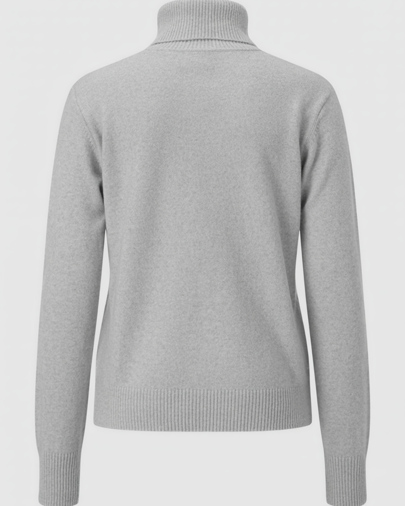 Lumina Wear Victoria gray slim fit turtleneck sweater with velvety texture, stylish and cozy for casual or dressy wear.