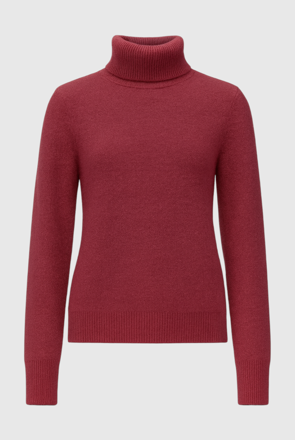 Lumina Wear Victoria burgundy slim fit turtleneck sweater, cozy knit, stylish for women, displayed flat on a white background.
