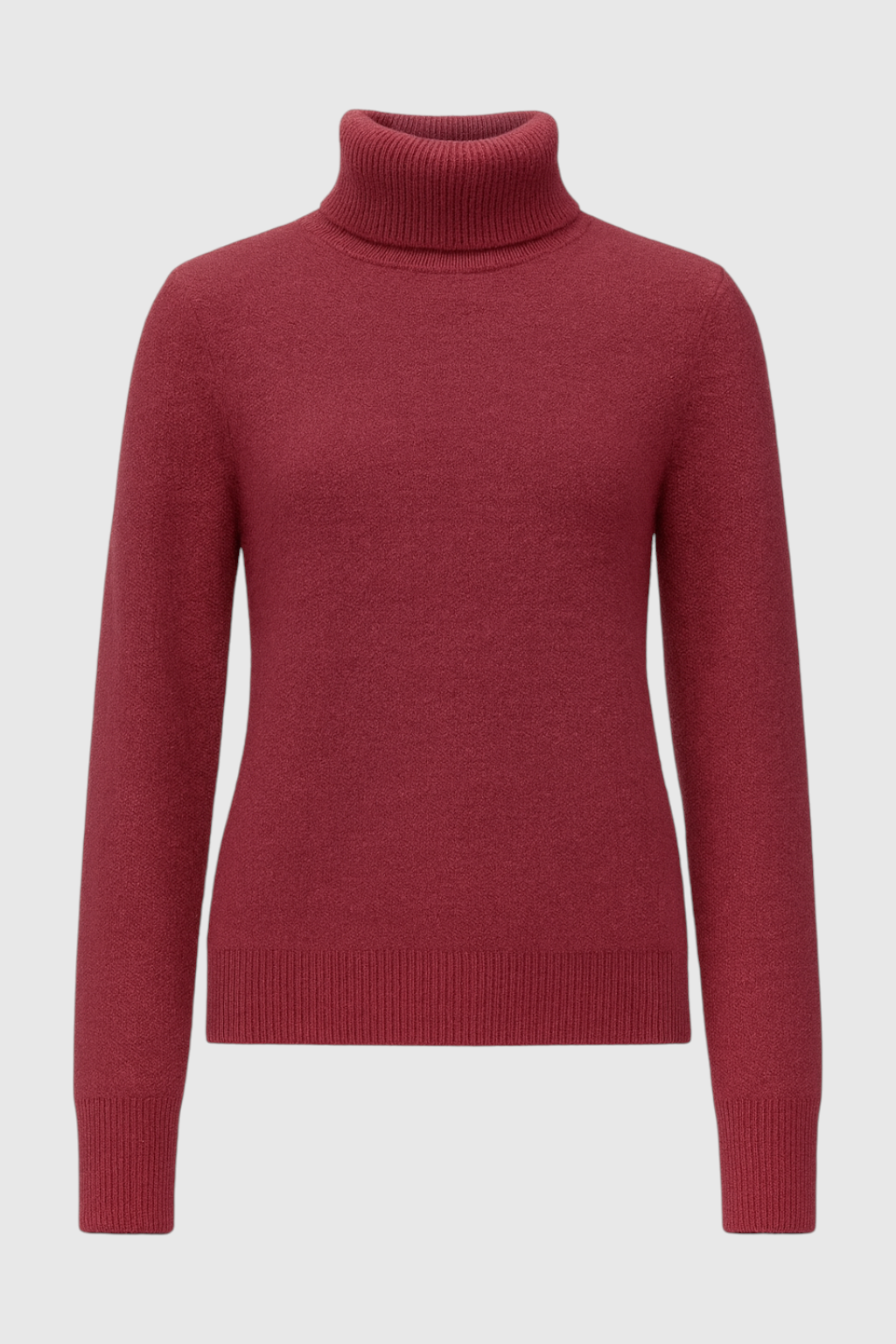 Lumina Wear Victoria burgundy slim fit turtleneck sweater, cozy knit, stylish for women, displayed flat on a white background.