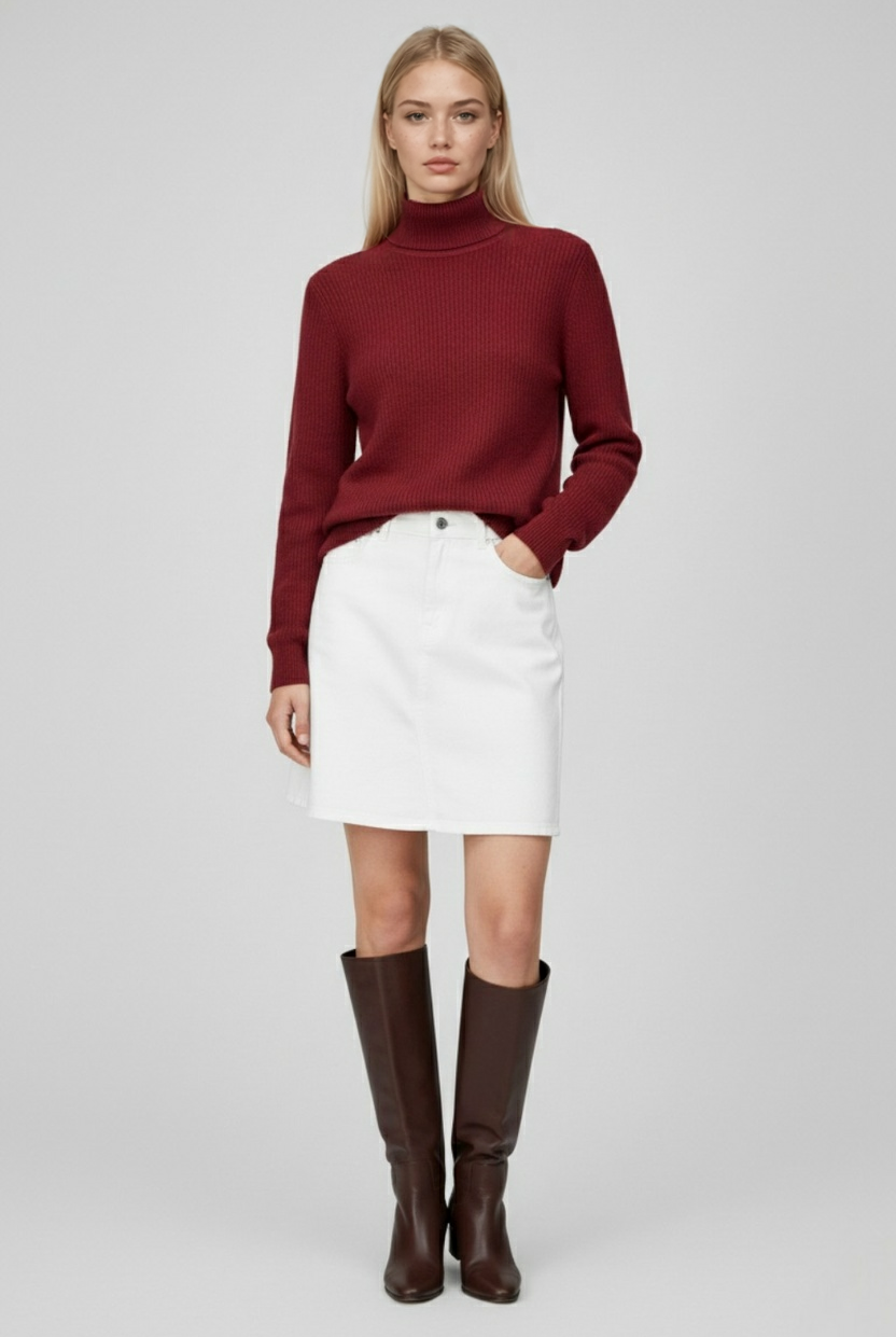 Lumina Wear Victoria burgundy slim fit turtleneck sweater, stylish and elegant for women, made from soft knit fabric.