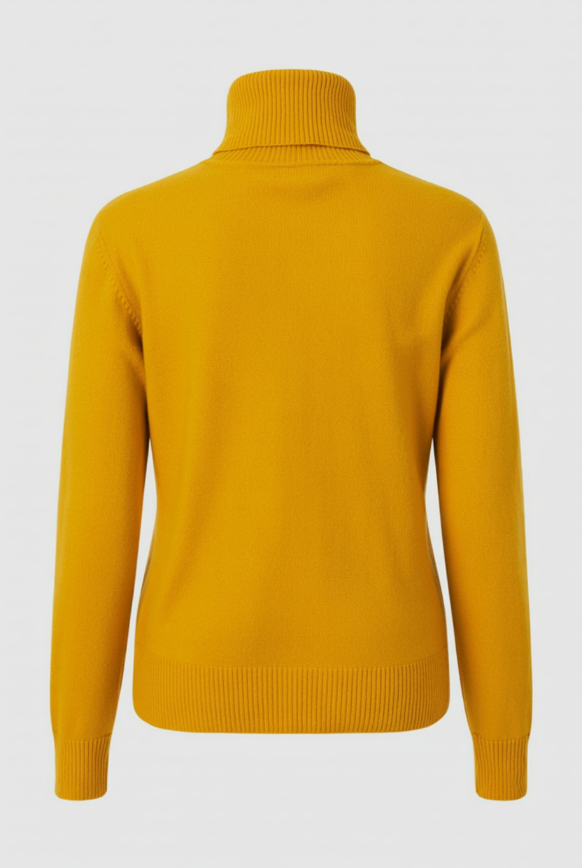 Grey Victoria Lumina Wear slim fit turtleneck sweater, close-up of stylish knit fabric and cozy collar.