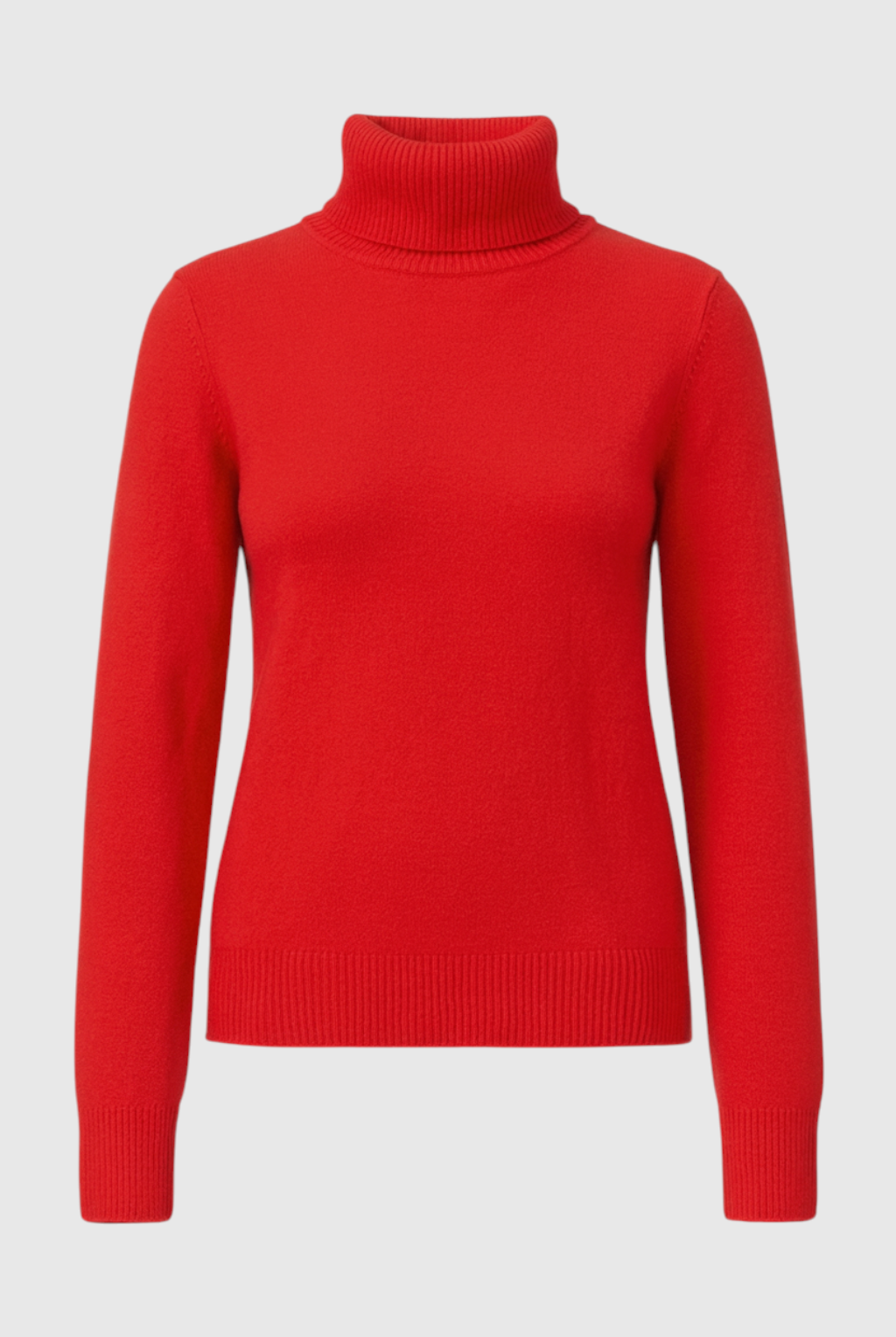 Lumina Wear Victoria red turtleneck sweater with a slim fit and velvety finish, showcasing a cozy, stylish knit design.