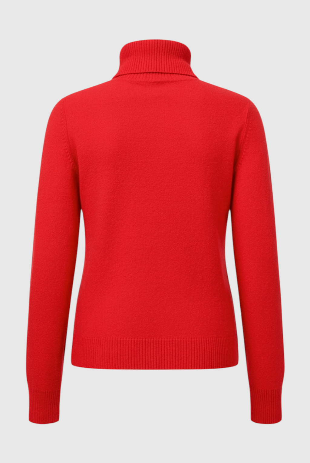 Lumina Wear Victoria elegant slim red turtleneck sweater with velvety finish, showcasing a fitted design and cozy fabric.