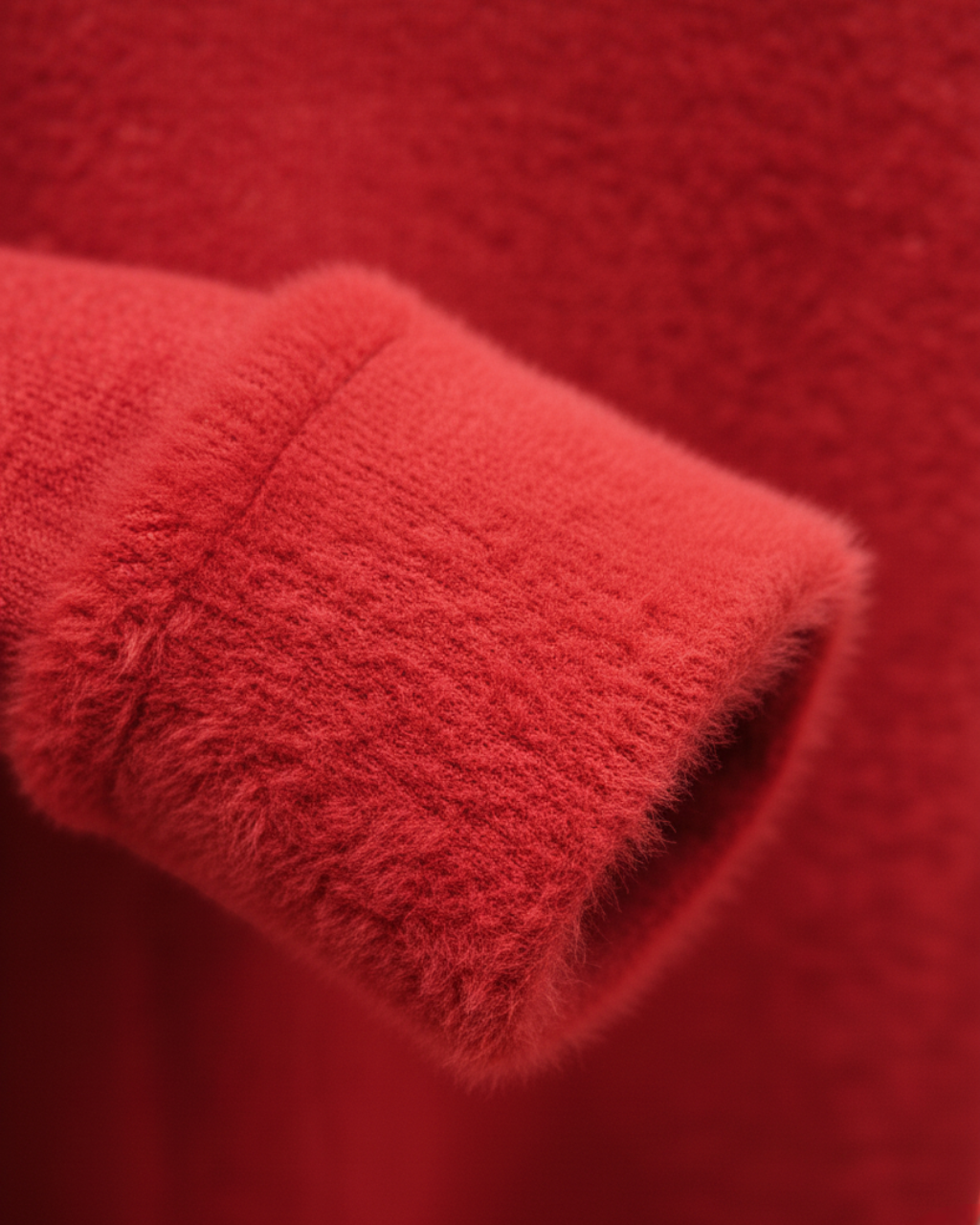 Lumina Wear Victoria red slim turtleneck sweater with velvety finish, shown on a model, highlighting its elegant design and cozy fit.