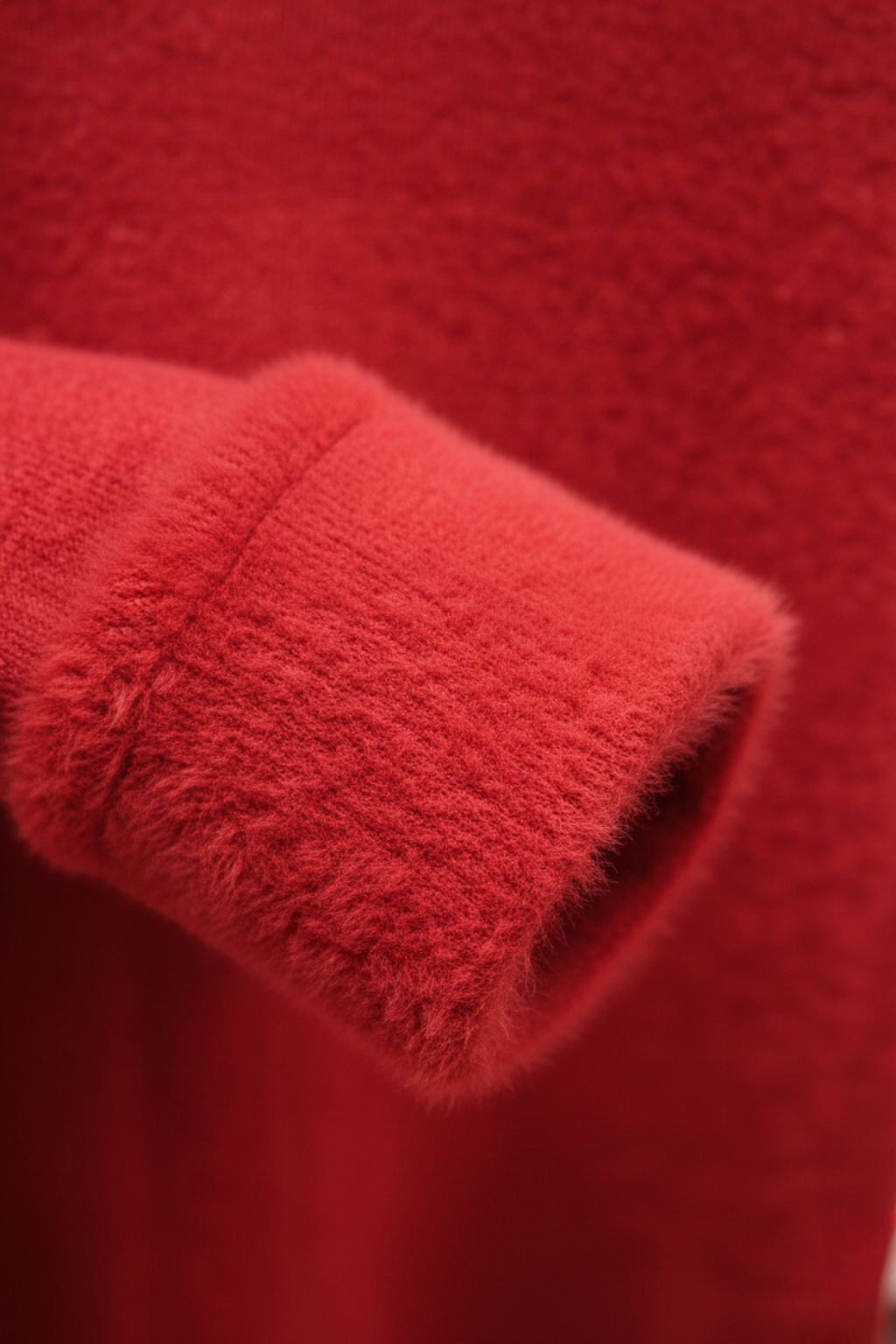 Elegant slim red turtleneck sweater by Lumina Wear featuring a velvety finish, showcased on a mannequin.