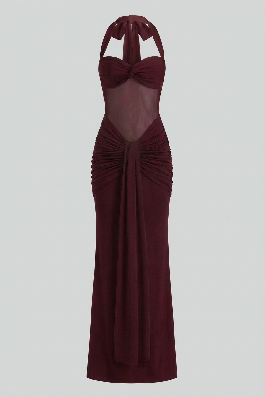 Elegant wine red cocktail dress by Lumina Wear featuring a flattering silhouette, perfect for formal occasions.