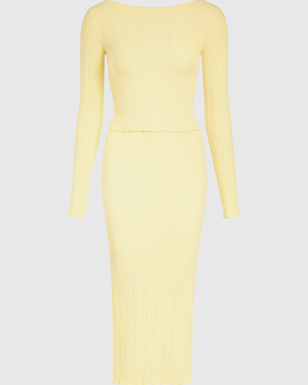 Lumina Wear Victoria yellow knitted maxi skirt set with slim fit, featuring a stylish, elegant design and comfortable fit.
