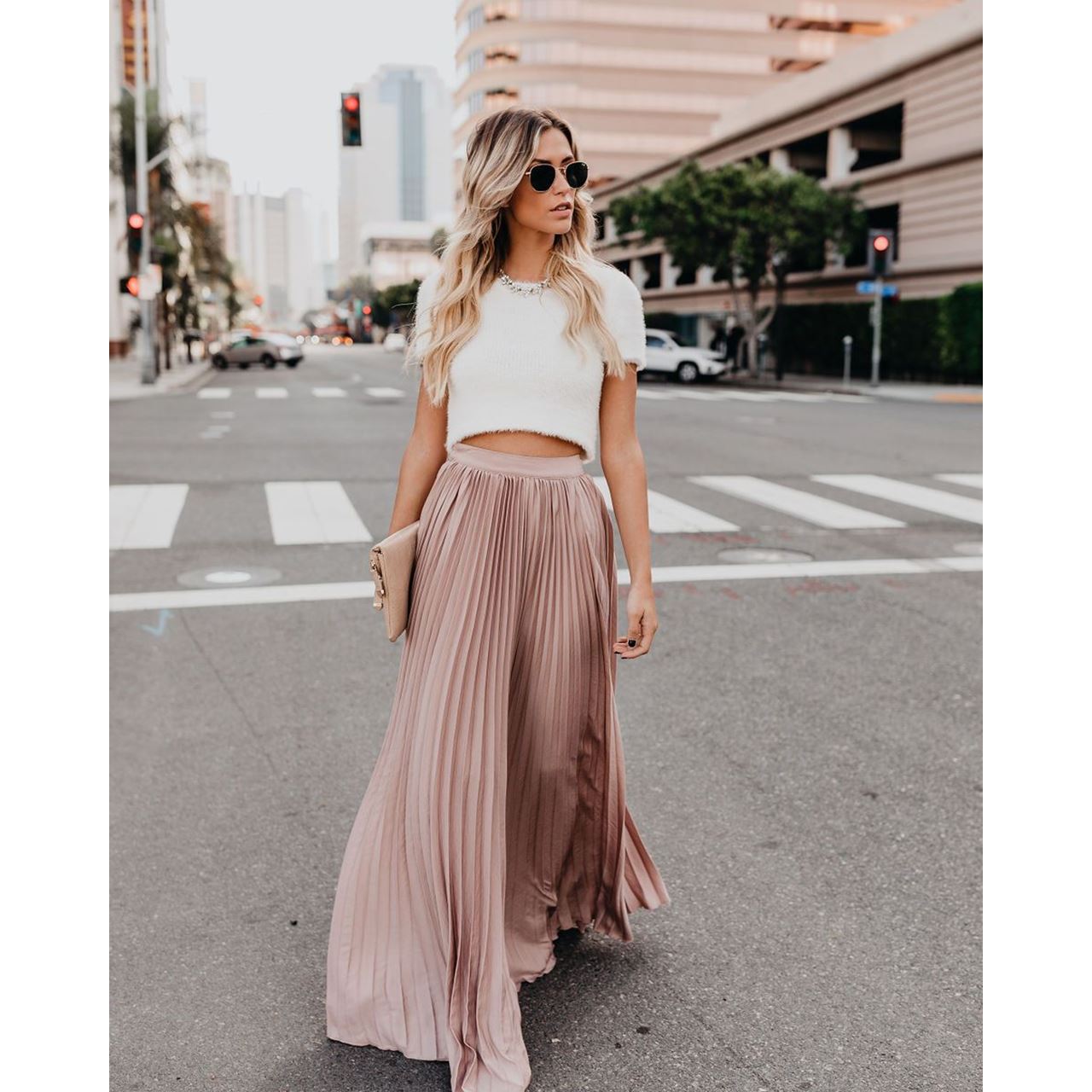 Flowy brown high-waist maxi skirt by Lumina Wear featuring a stylish, elegant design and flowing fabric.