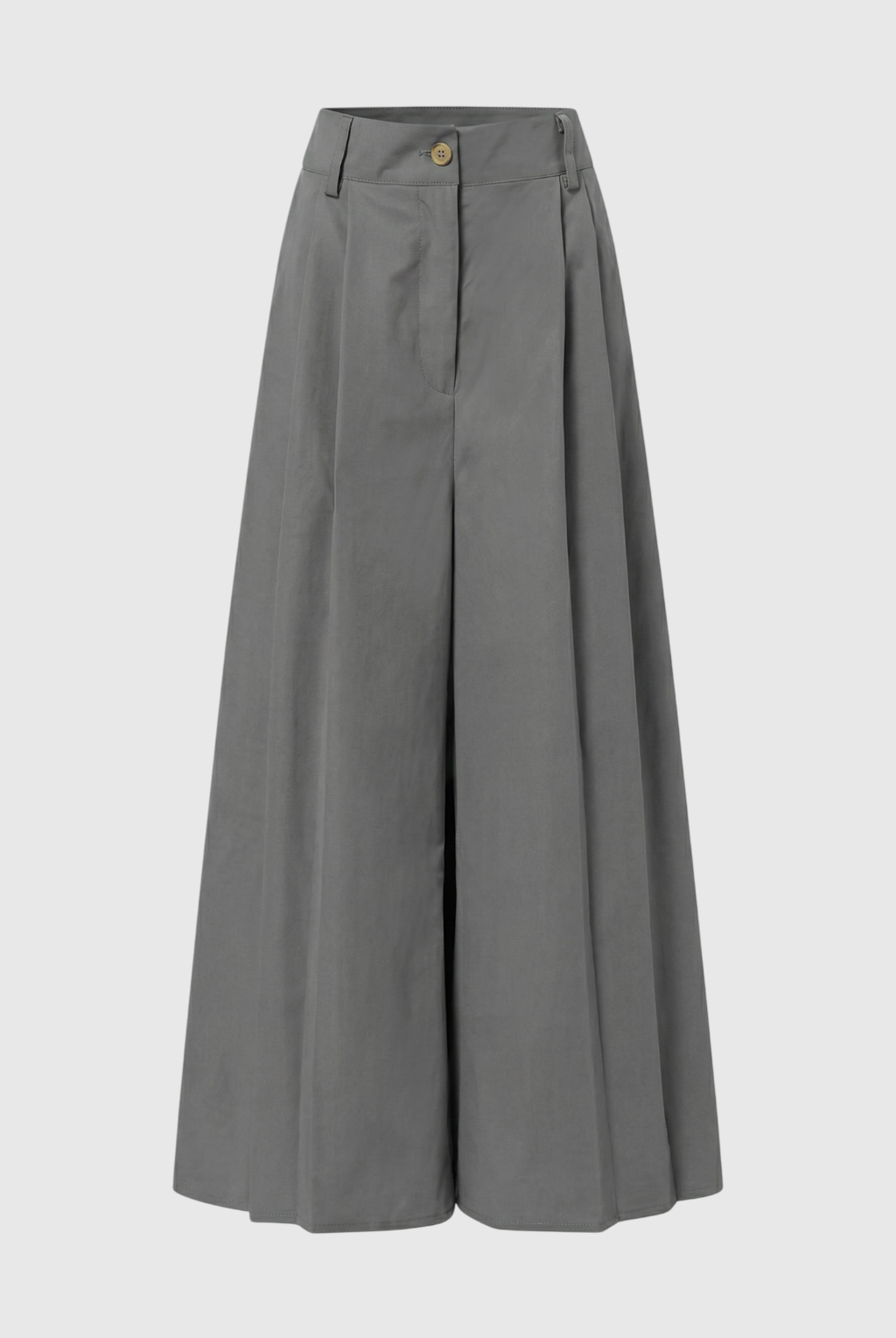 Gray Victoria Lumina high-waist palazzo pants for women, flowy and stylish, shown on a model against a plain background.