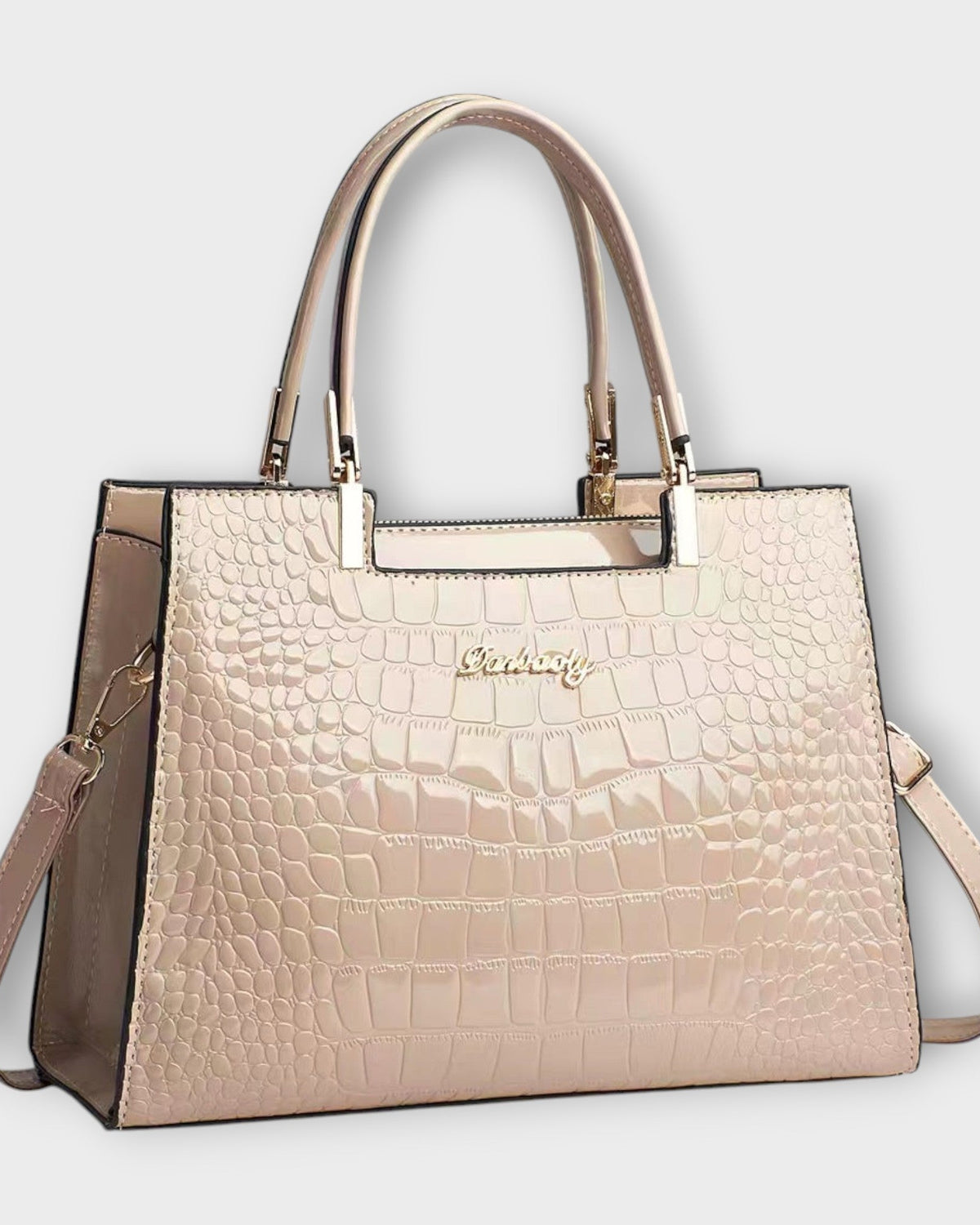 Lumina Victoria glossy crocodile pattern handbag with structured design in black, stylish and elegant for everyday use.