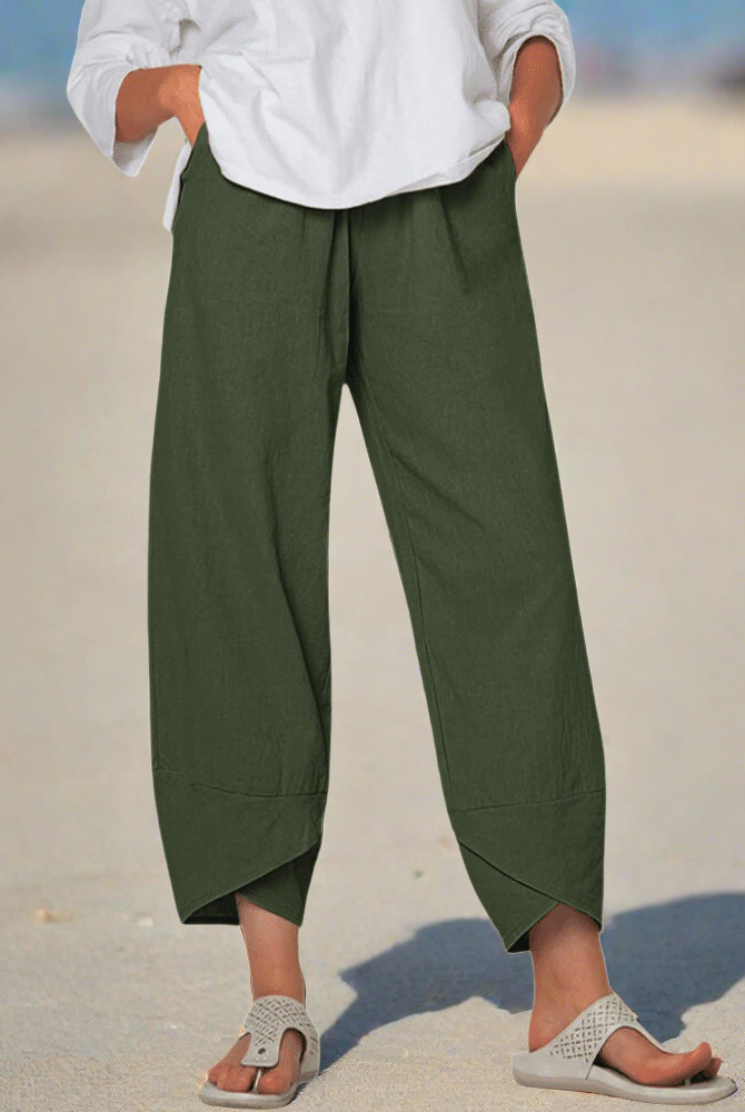 Victoria Lumina Wear lightweight relaxed fit white casual trousers shown with a comfortable fit and minimalist style.