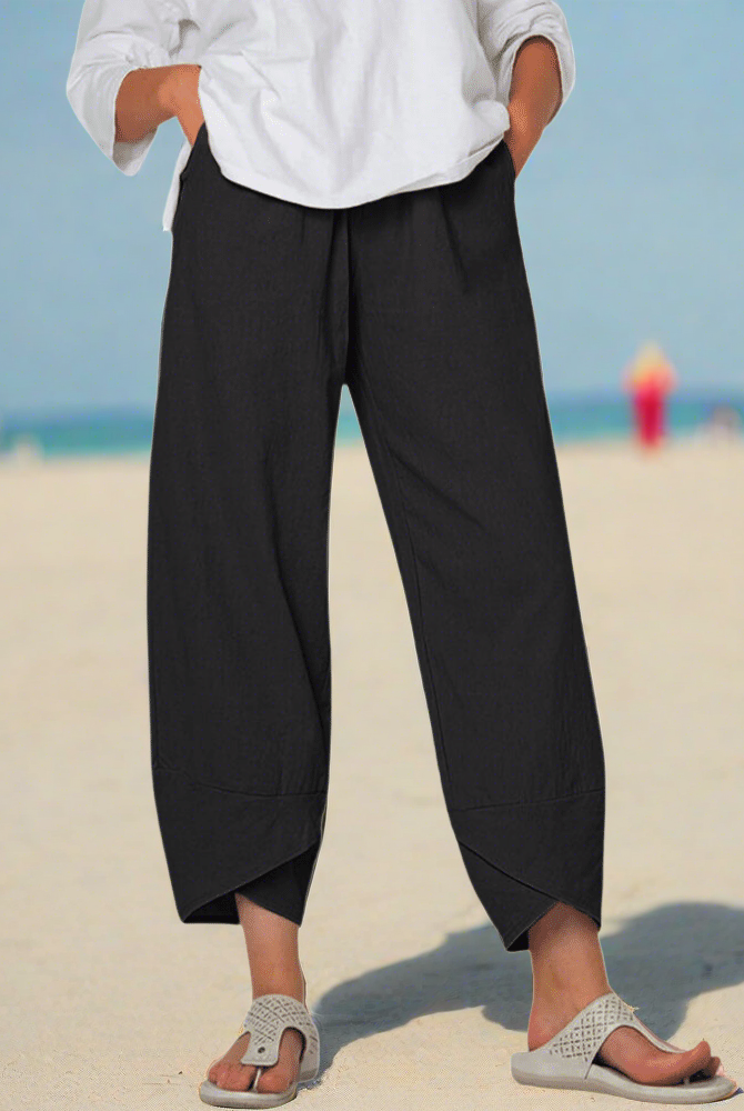 Victoria Lumina lightweight relaxed fit white casual pants, shown in khaki, XS size, made for comfortable everyday wear.