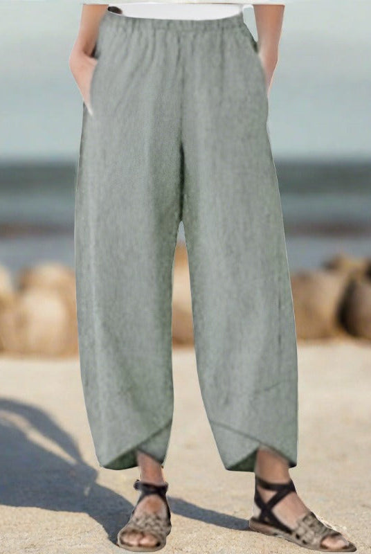 Victoria lightweight relaxed fit white casual trousers by Lumina Wear, shown in khaki XS, casual style, comfortable fit.
