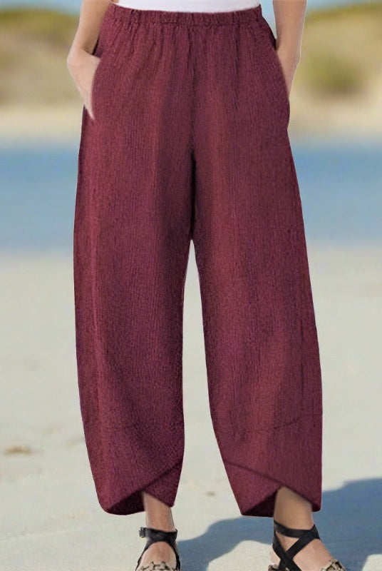 Victoria Lumina lightweight relaxed fit white casual pants, shown in khaki color, casual style, XS size, made by Lumina Wear.