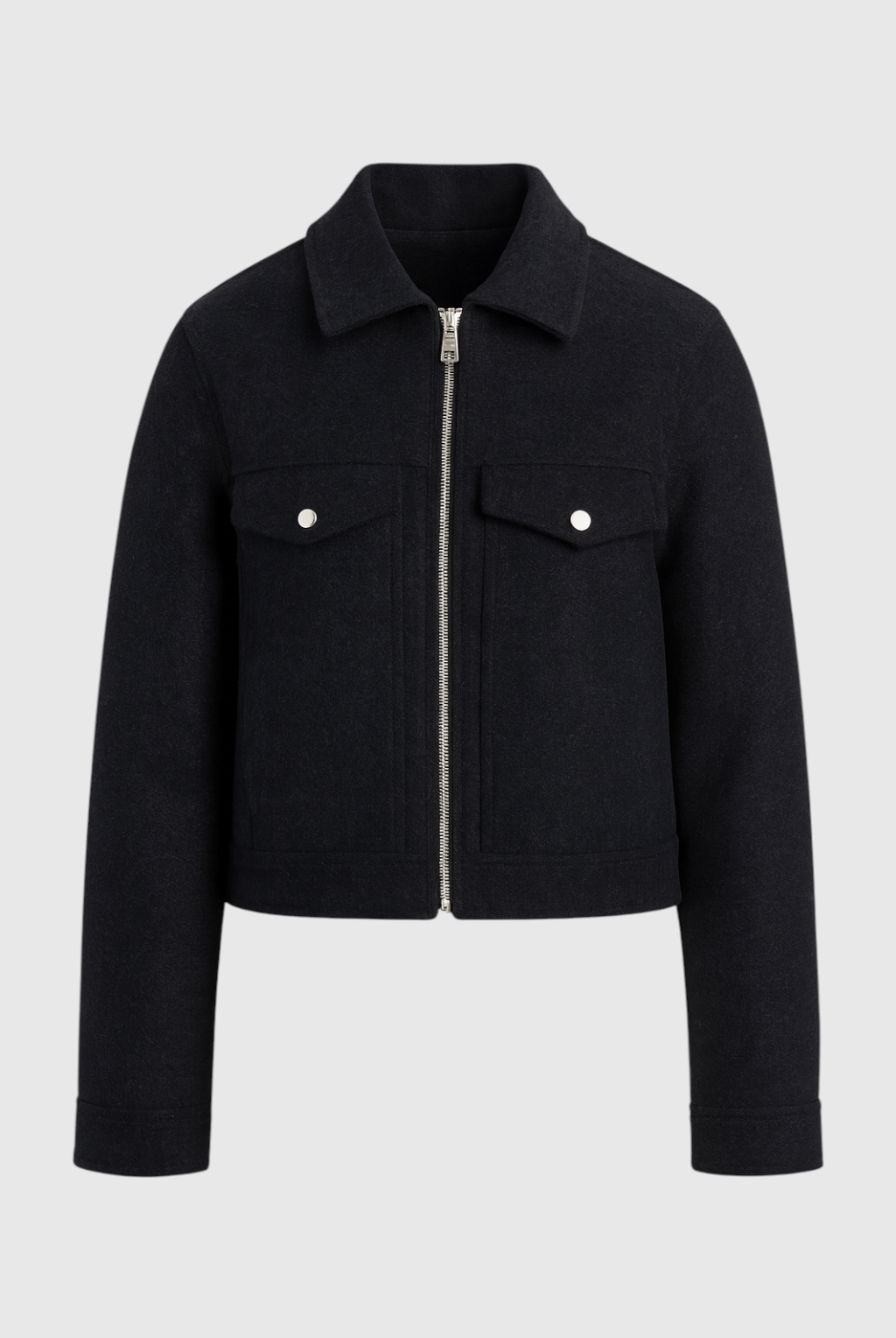 Black Victoria Lumina Wear modern cropped jacket with pockets, stylish and versatile for casual wear.