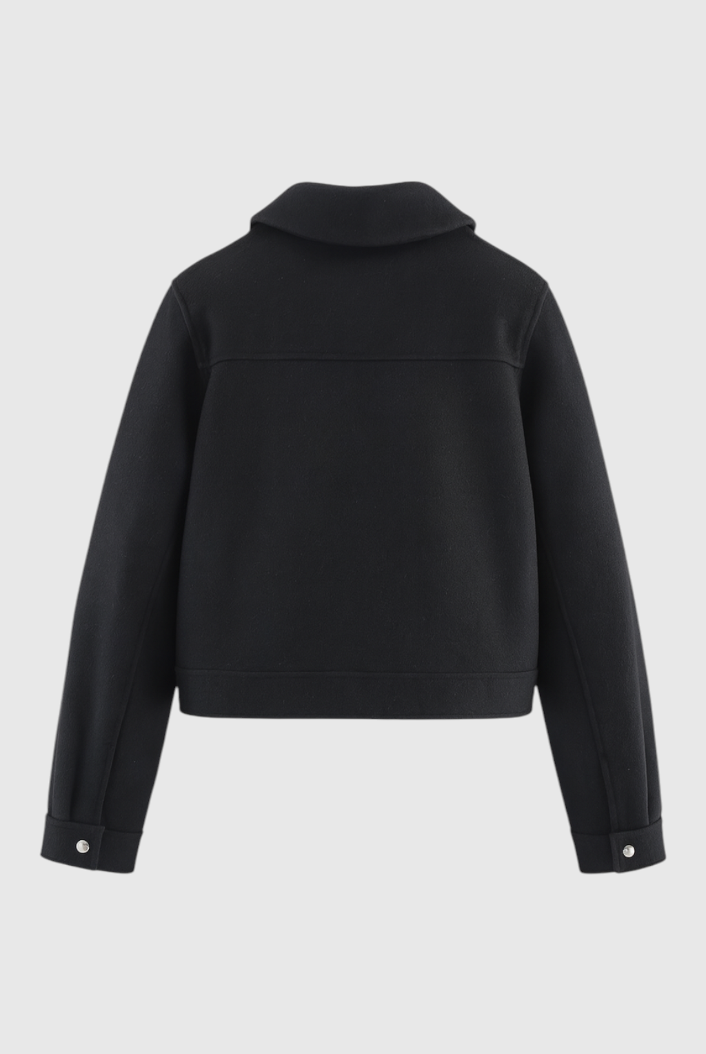 Black Victoria Lumina Wear modern cropped jacket with pockets, stylish and lightweight for casual wear.