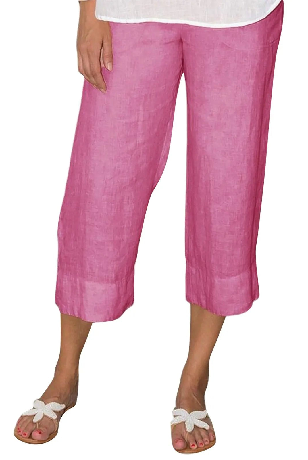 Victoria beige linen trousers with drawcord from Lumina Wear, relaxed fit, shown on a model.