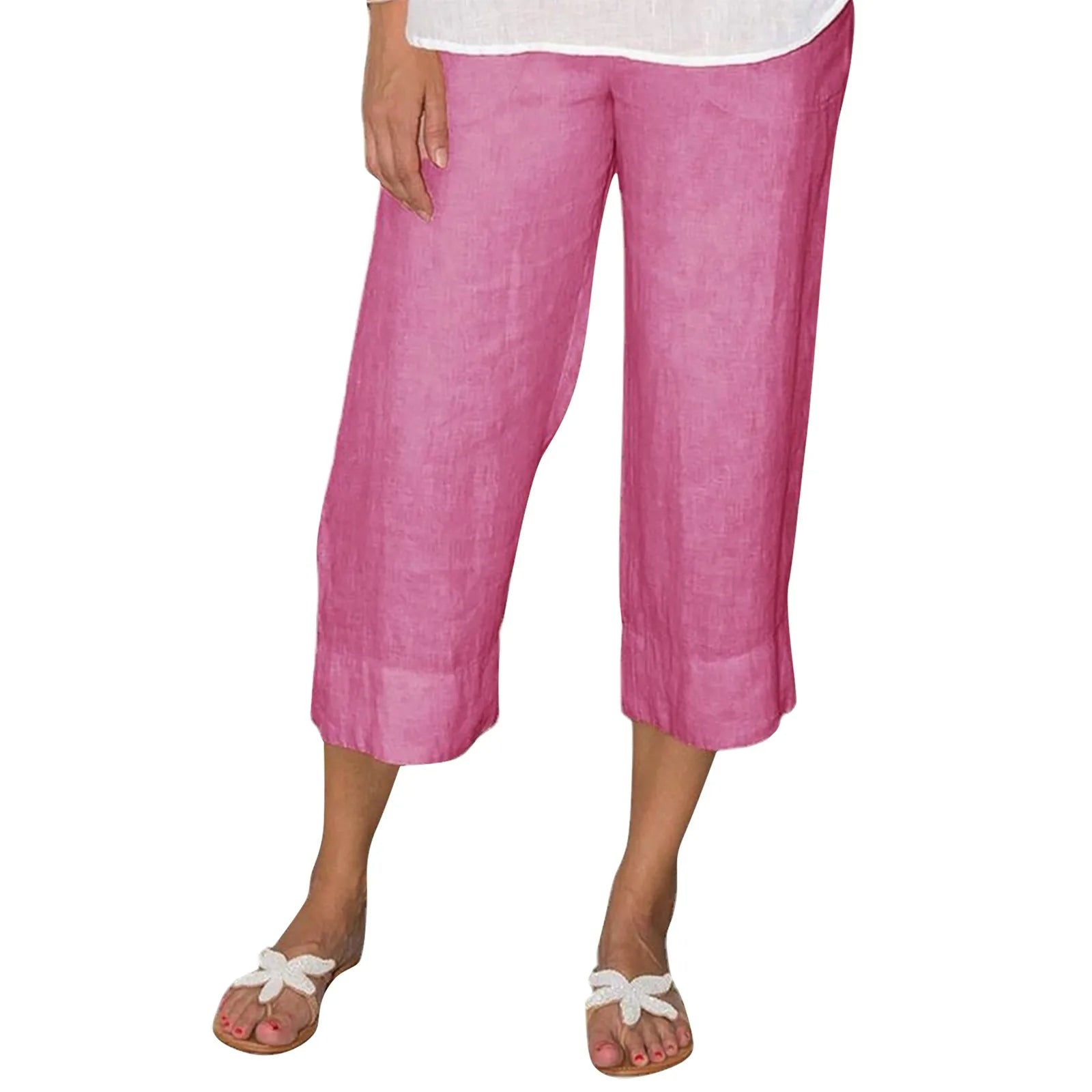 Victoria beige linen trousers with drawcord from Lumina Wear, relaxed fit, shown on a model.