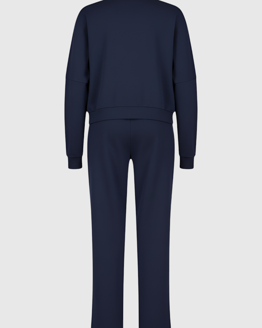 Victoria relaxed fit dark blue sweatpants and sweatshirt set with zipper accents by Lumina Wear, casual activewear ensemble.