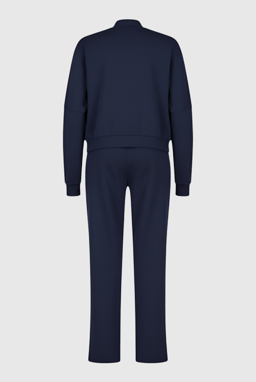 Victoria dark blue relaxed fit sweatpants and sweatshirt set with zipper accents by Lumina Wear, casual activewear ensemble.