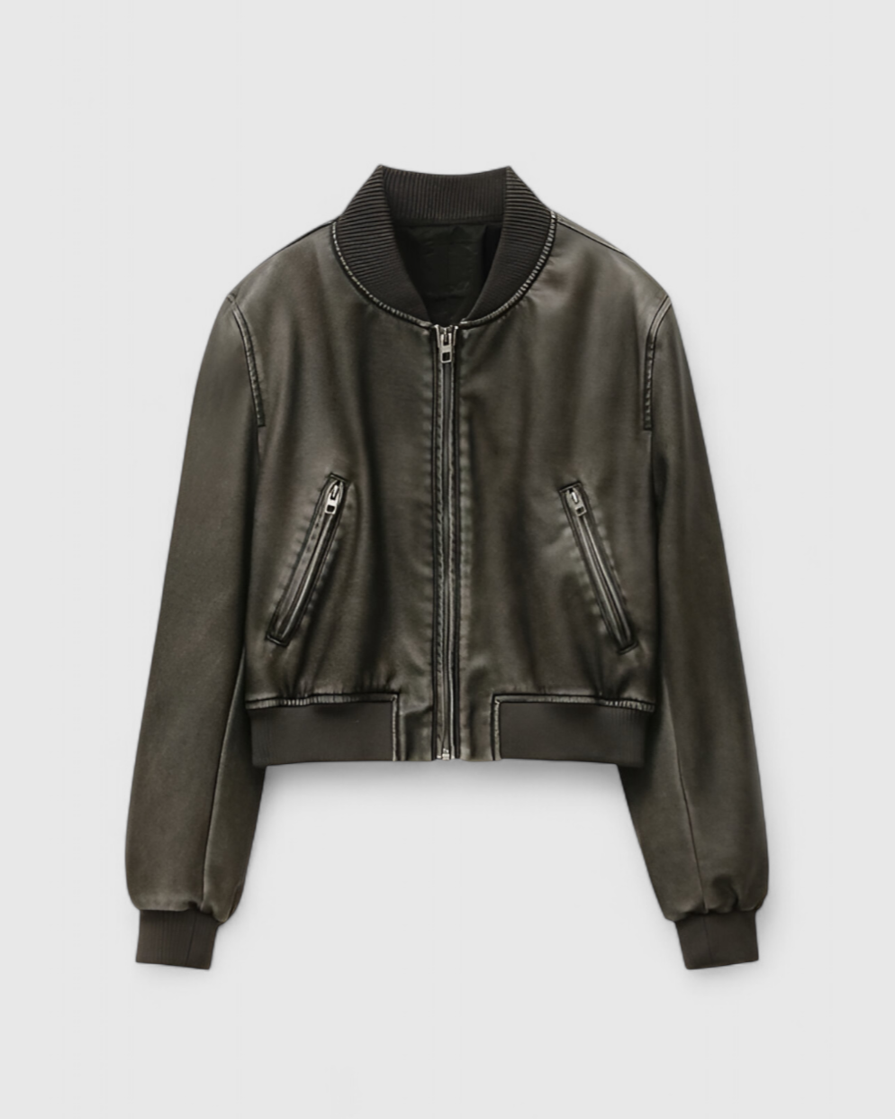 Black Victoria bomber jacket by Lumina Wear featuring retro-inspired design and modern comfort, shown on a model.