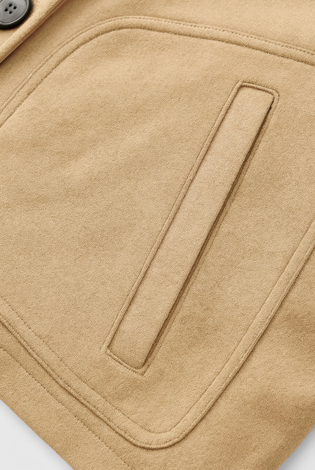 Victoria retro-inspired short jacket by Lumina Wear, khaki color with button closure, stylish women's jacket.