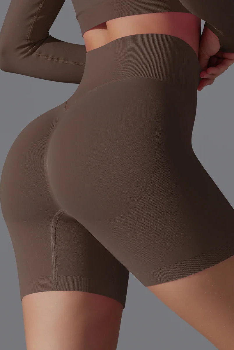 Victoria seamless high-waisted training shorts by Lumina Wear in olive, designed for women’s activewear and workout comfort.