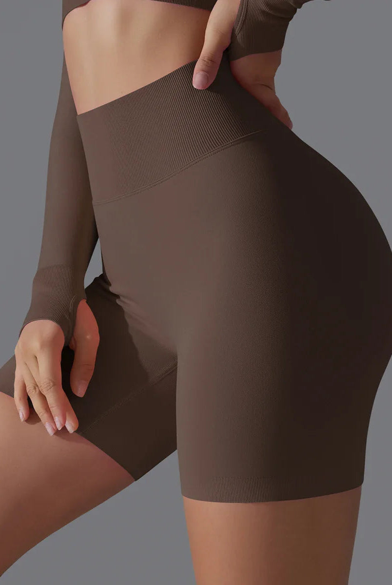 Victoria seamless high-waisted training shorts by Lumina Wear in olive, designed for women’s activewear and fitness workouts.