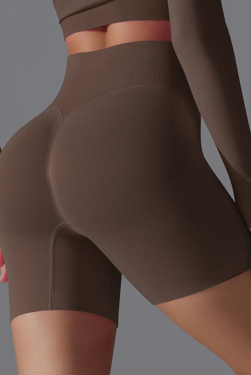 Victoria seamless high-waisted training shorts by Lumina Wear in olive, designed for women’s activewear and workout comfort.