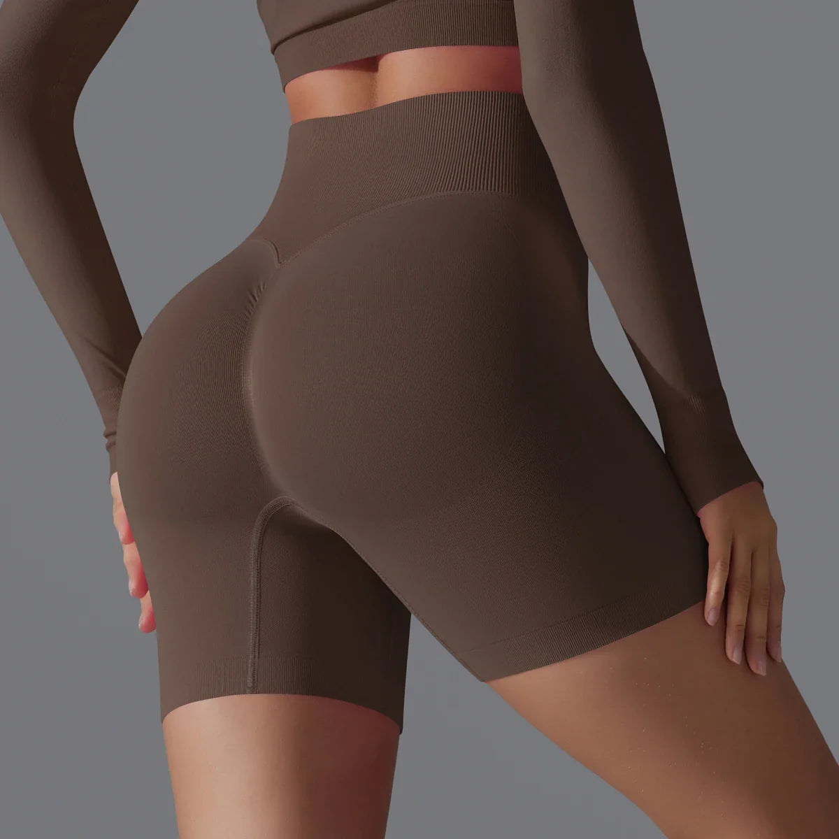 Victoria seamless high-waisted training shorts by Lumina Wear in olive, designed for women’s activewear and workout comfort.