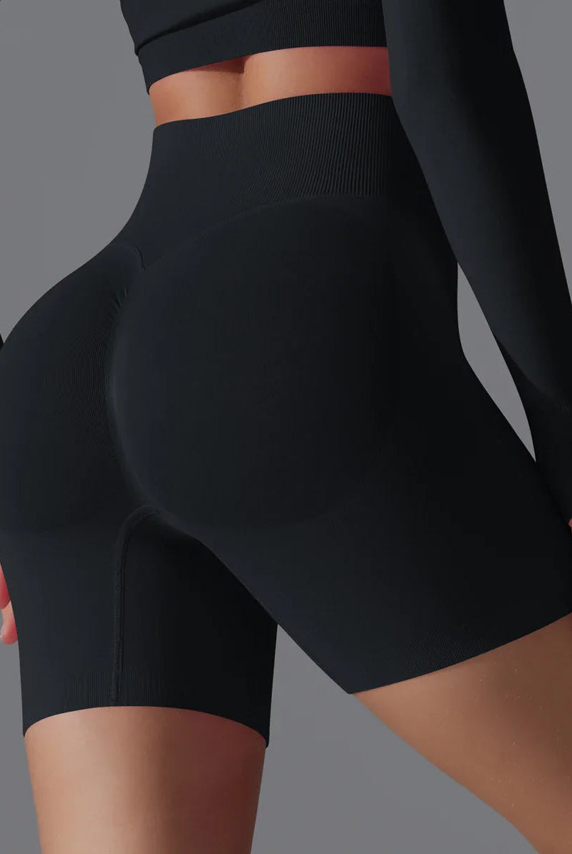 Victoria seamless high-waisted training shorts from Lumina Wear, olive green women’s activewear for workout and active lifestyle.
