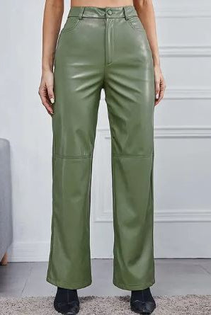 Victoria Lumina black leather trousers for women, slim fit with soft finish, shown on a model.