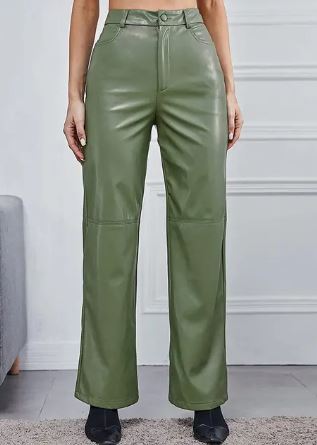 Victoria Lumina black leather trousers for women, slim fit with soft finish, shown on a model.