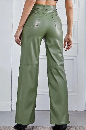 Victoria Lumina black leather trousers for women, slim fit with soft finish, shown on a model in a stylish pose.