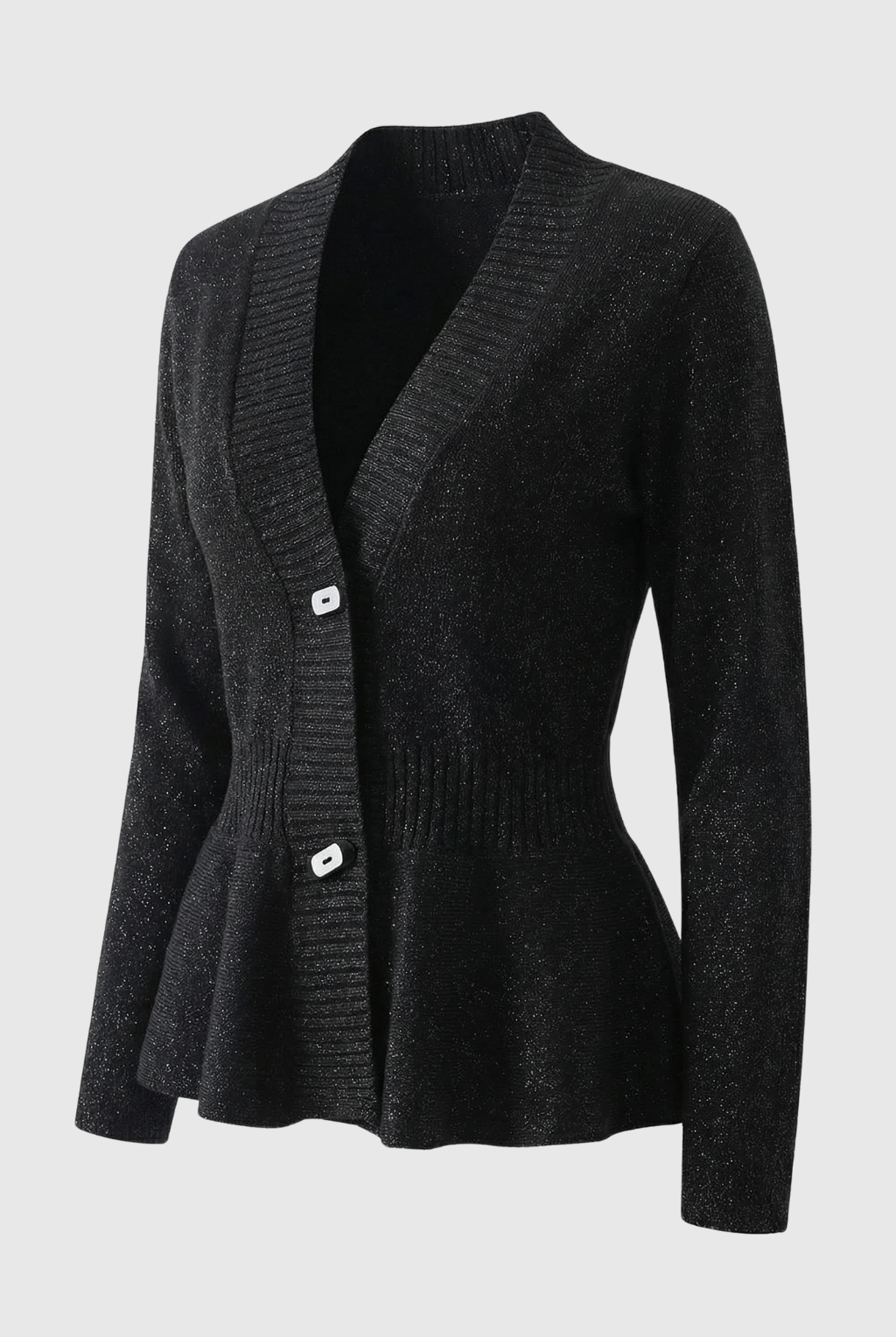 Victoria black cardigan sweater with open front design from Lumina Wear, soft knit with relaxed fit and long sleeves.