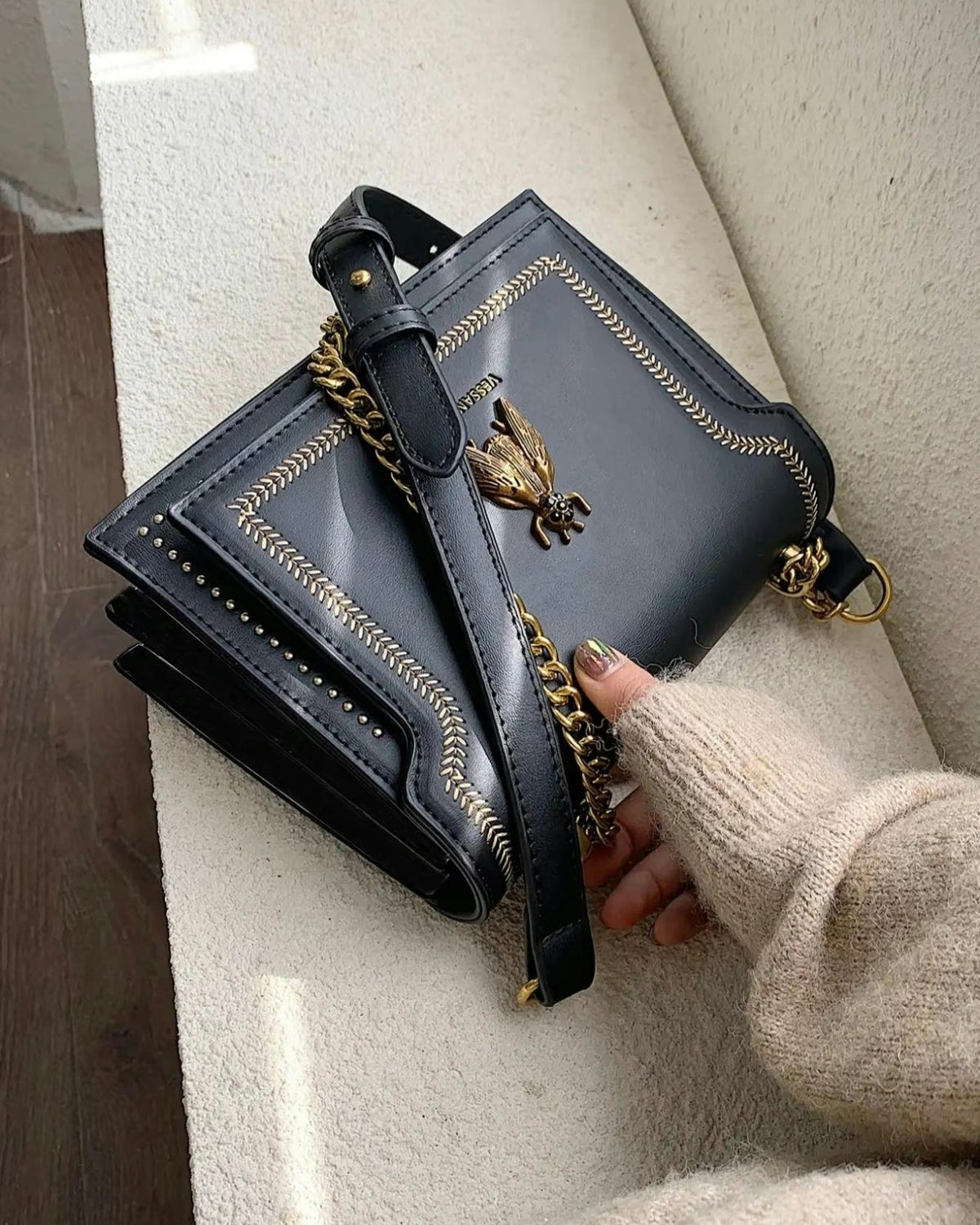 Lumina Wear Victoria structured chain bag in khaki with elegant design and chic detailing, ideal for stylish occasions.