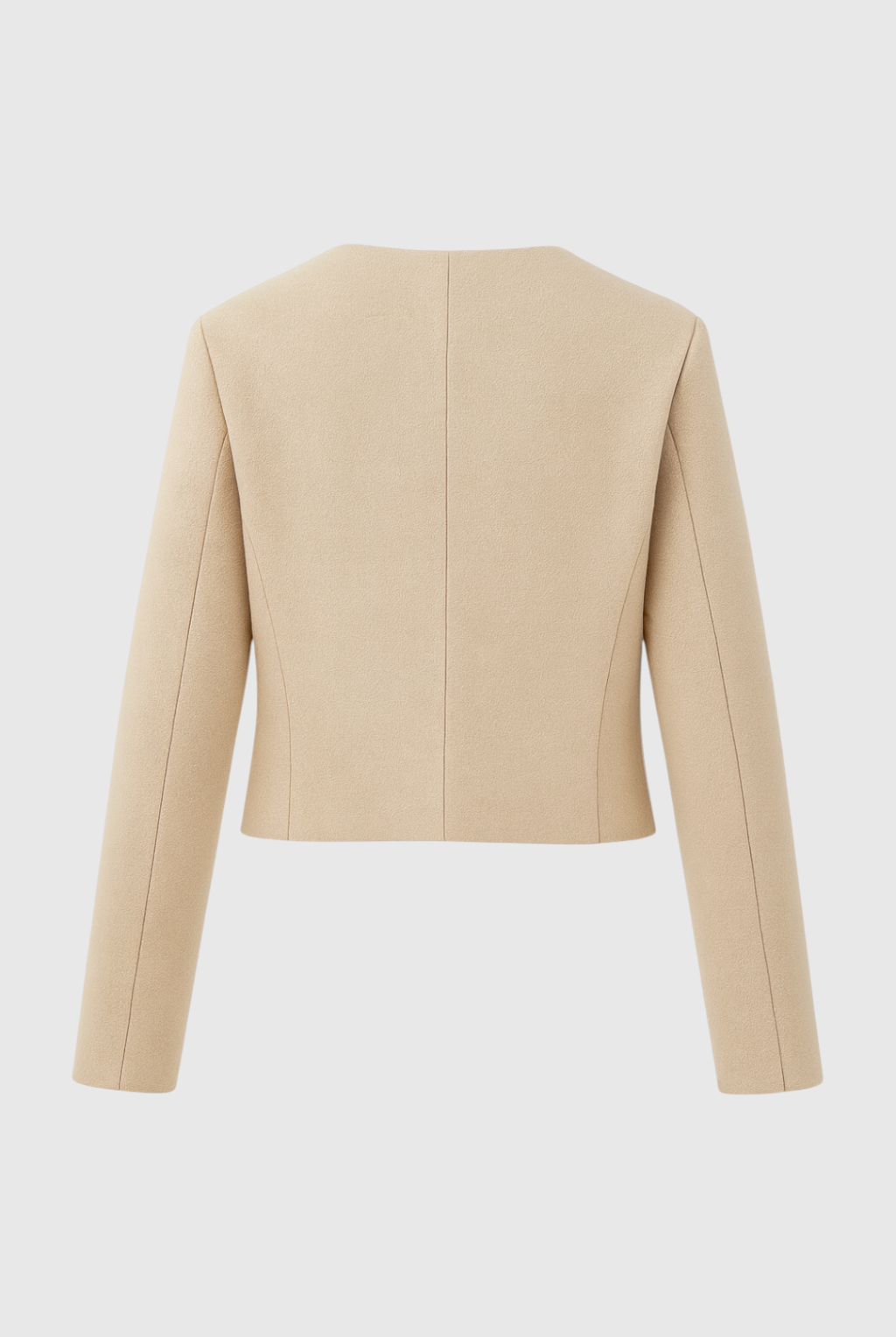 Victoria Lumina Champagne Short Jacket for women, tailored fit with cozy style, in soft champagne color.