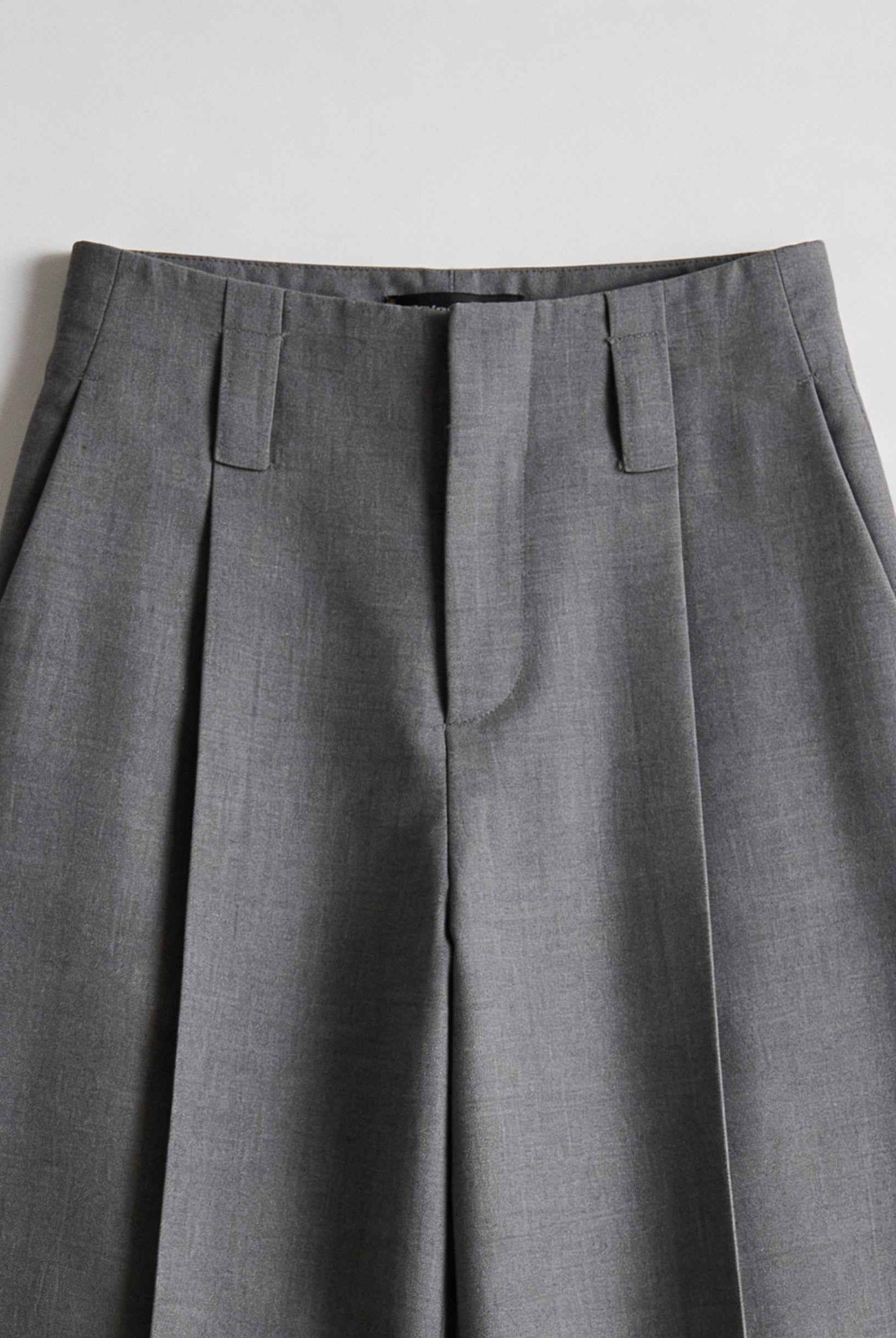 Victoria gray tailored pleated trousers with stretch comfort by Lumina Wear, showing front view and tailored fit.