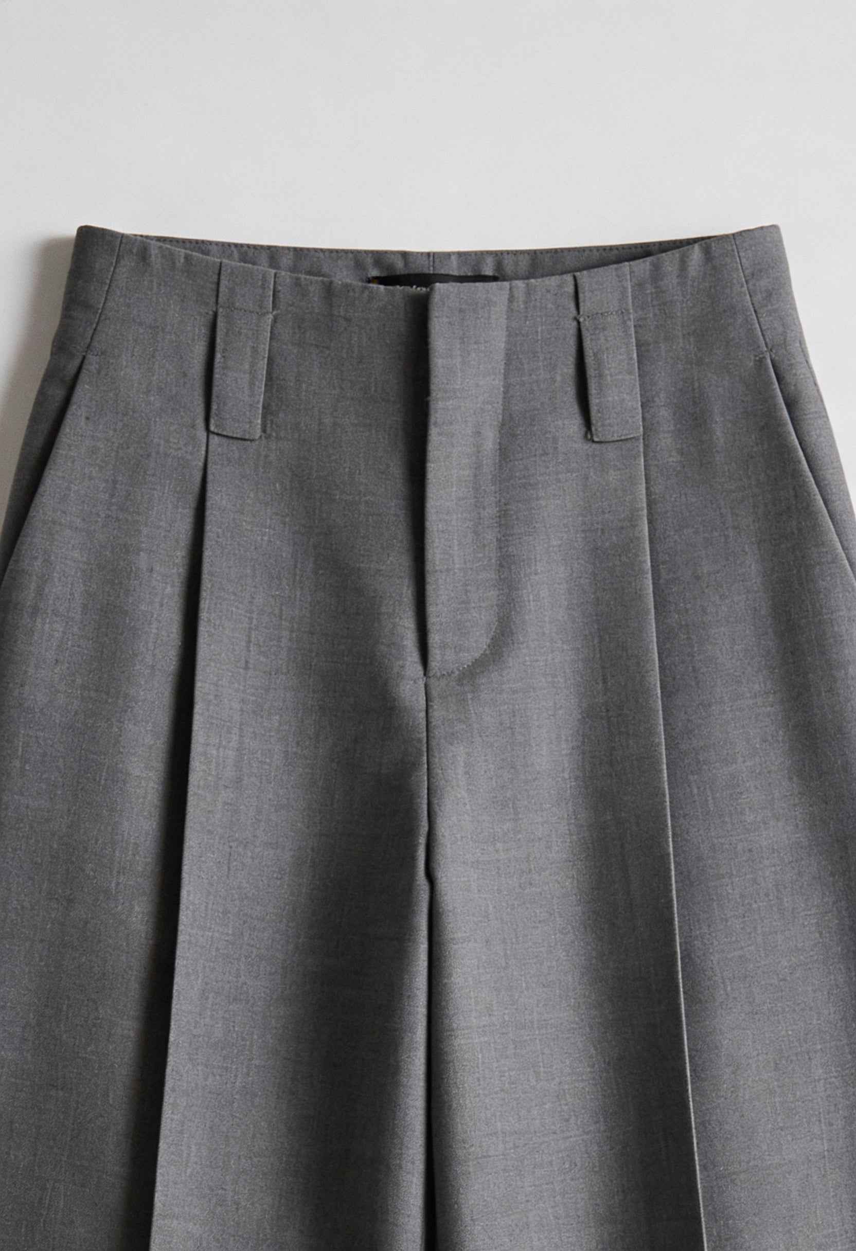 Victoria gray tailored pleated trousers with stretch comfort by Lumina Wear, showing front view and tailored fit.