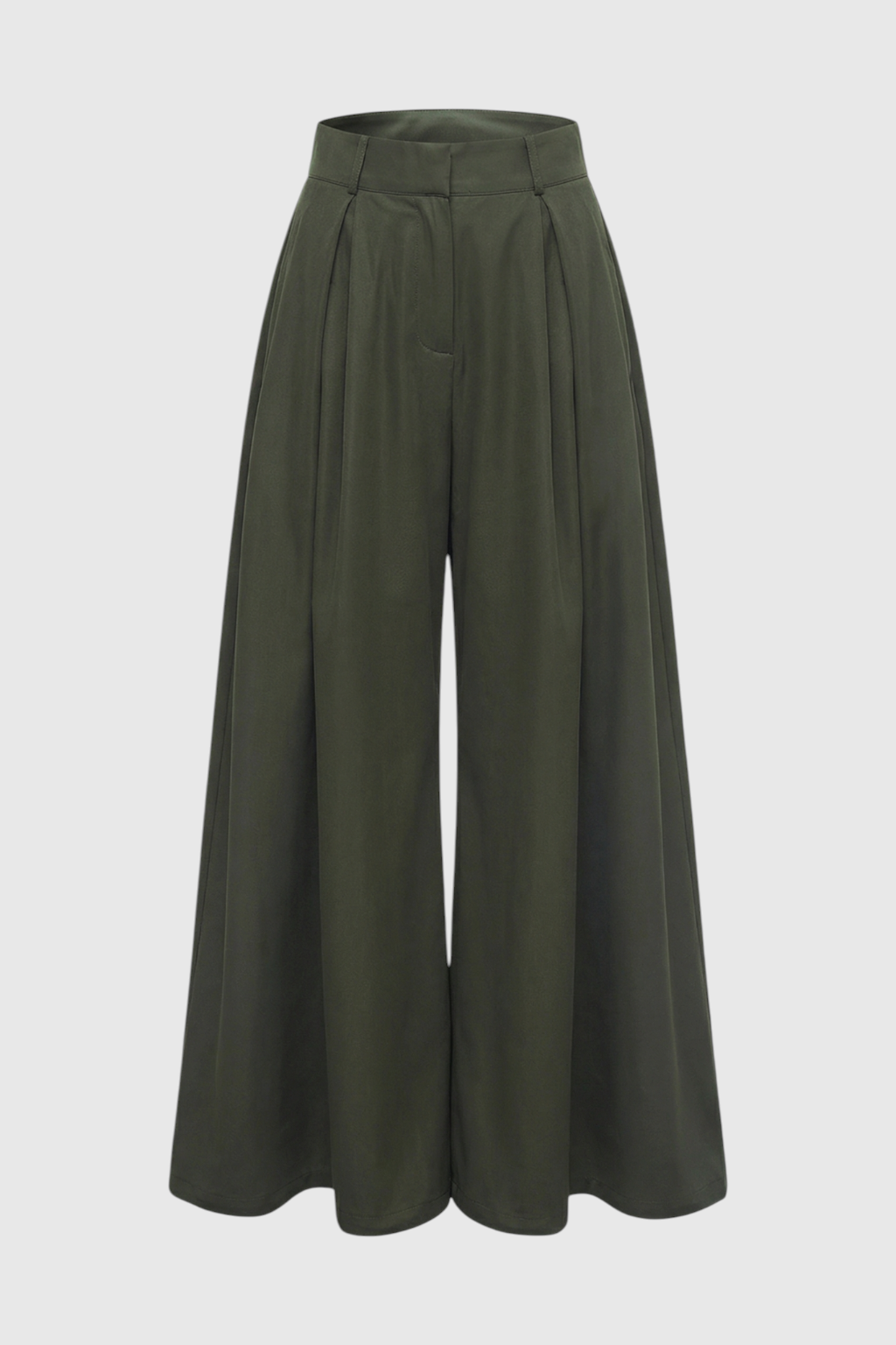 Victoria Lumina high-waisted wide-leg trousers for women, army green tailored pants with a relaxed fit and clean design.