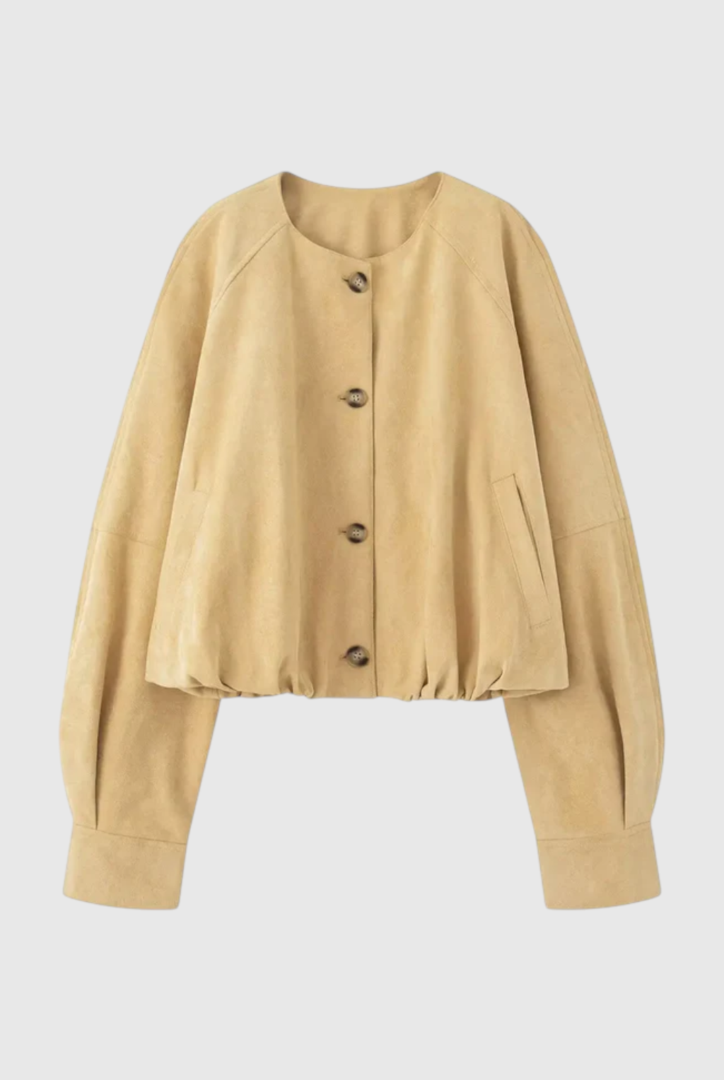 Victoria women's khaki jacket with O-neck design by Lumina Wear, featuring a stylish, timeless fit and casual coat style.