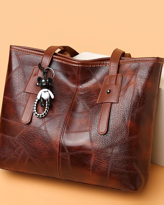 Lumina Wear Victoria vintage-inspired spacious tote bag with keychain accent in khaki, stylish handbag with ample storage.