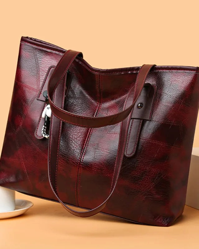 Lumina Wear Victoria vintage-inspired spacious tote bag with keychain accent in khaki, stylish handbag with multiple compartments.